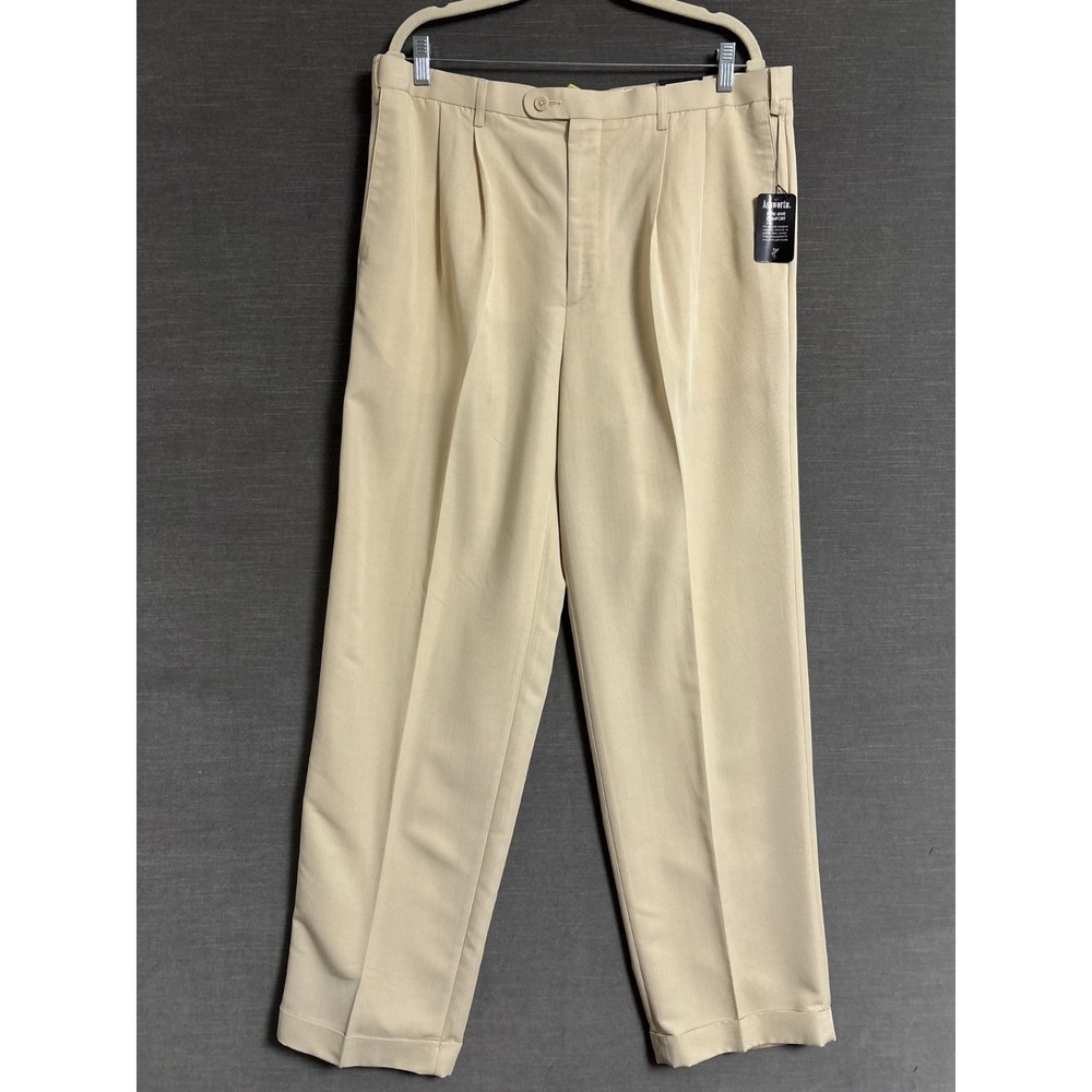Ashworth Pants 38x32 Tan Cream Fore-Give Comfort Extender Pleated Casual Golf